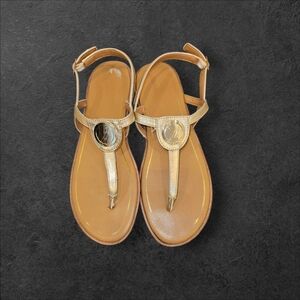 Nautica Women’s Gold T-Strap Sandals Size‎ 8 Metallic Flat Thong Summer Style